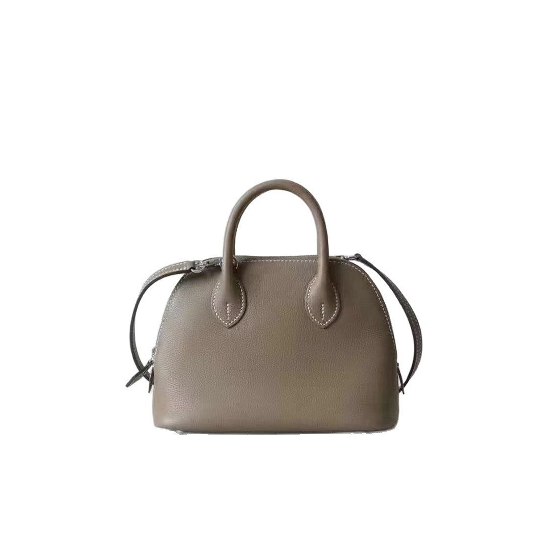 Bowling Top Layer Leather Steel Hardware Half Hand Sewing Thread Women's Messenger Bag