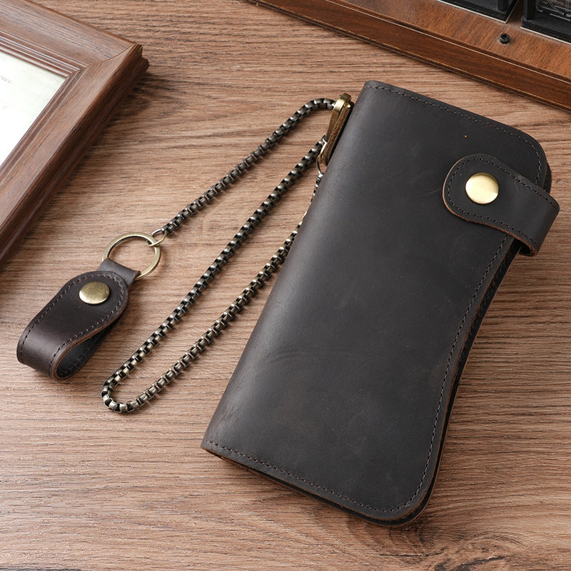 Swiping Iron Chain Crazy Horse Leather Retro Men's Wallet