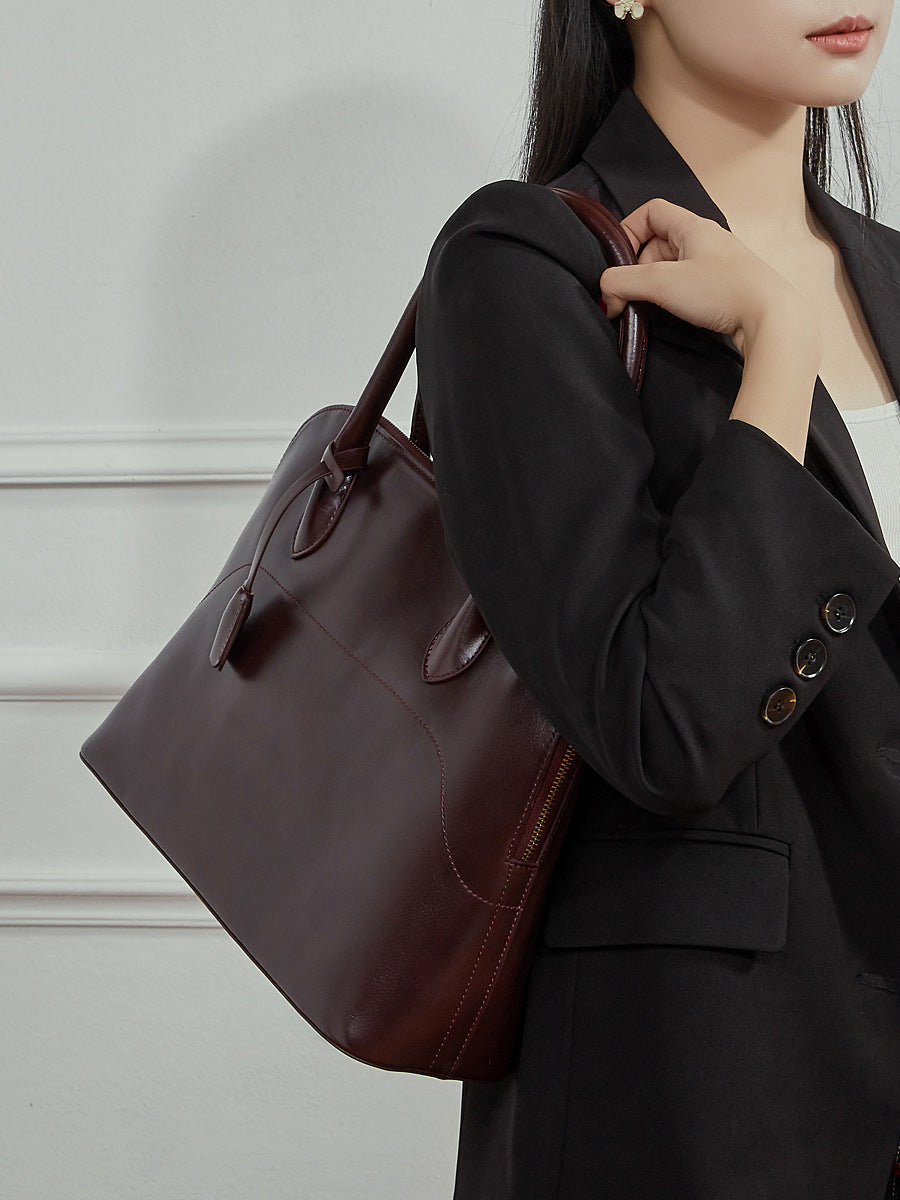 Women's Handmade First Layer Cowhide Shell Genuine Leather Commuter Large Capacity Handbags