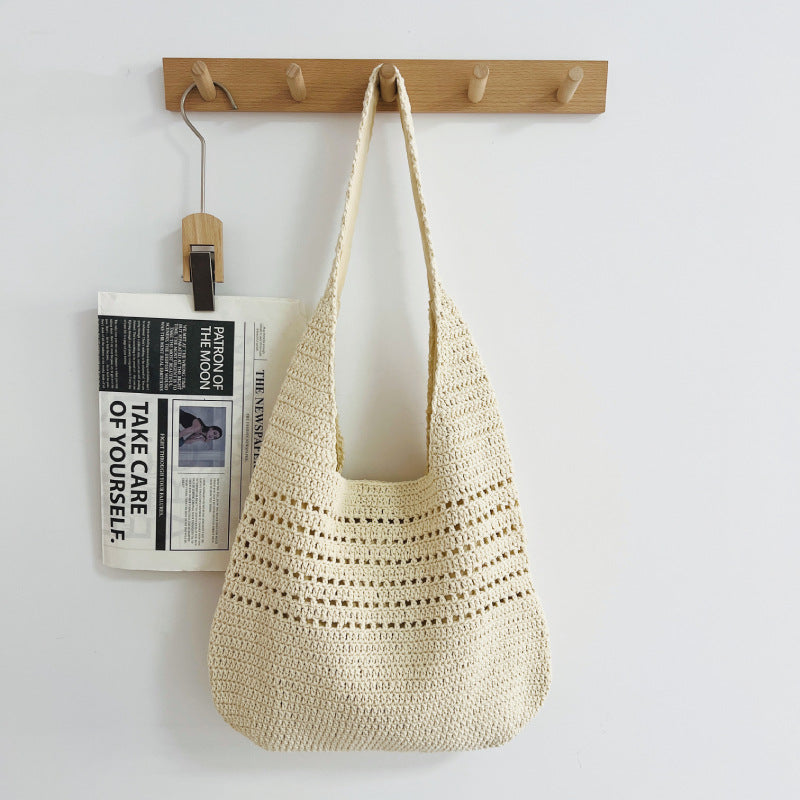 Women's Large Capacity Cotton Thread Woven Hollow Women's Shoulder Bag