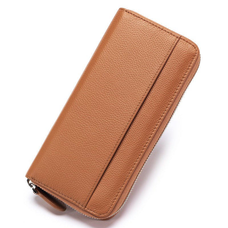 Women's First Layer Cowhide Organ Long Zipper Genuine Leather Large Capacity Ladies Wallet