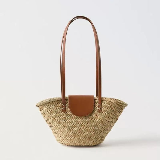 Women's Natural Straw Hand-woven Oblique Woven Beach Handbags