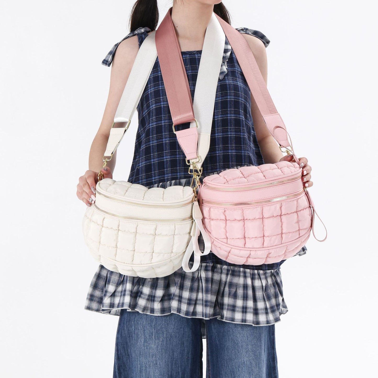 Women's Solid Color Large Capacity Double Zipper Women's Messenger Bag