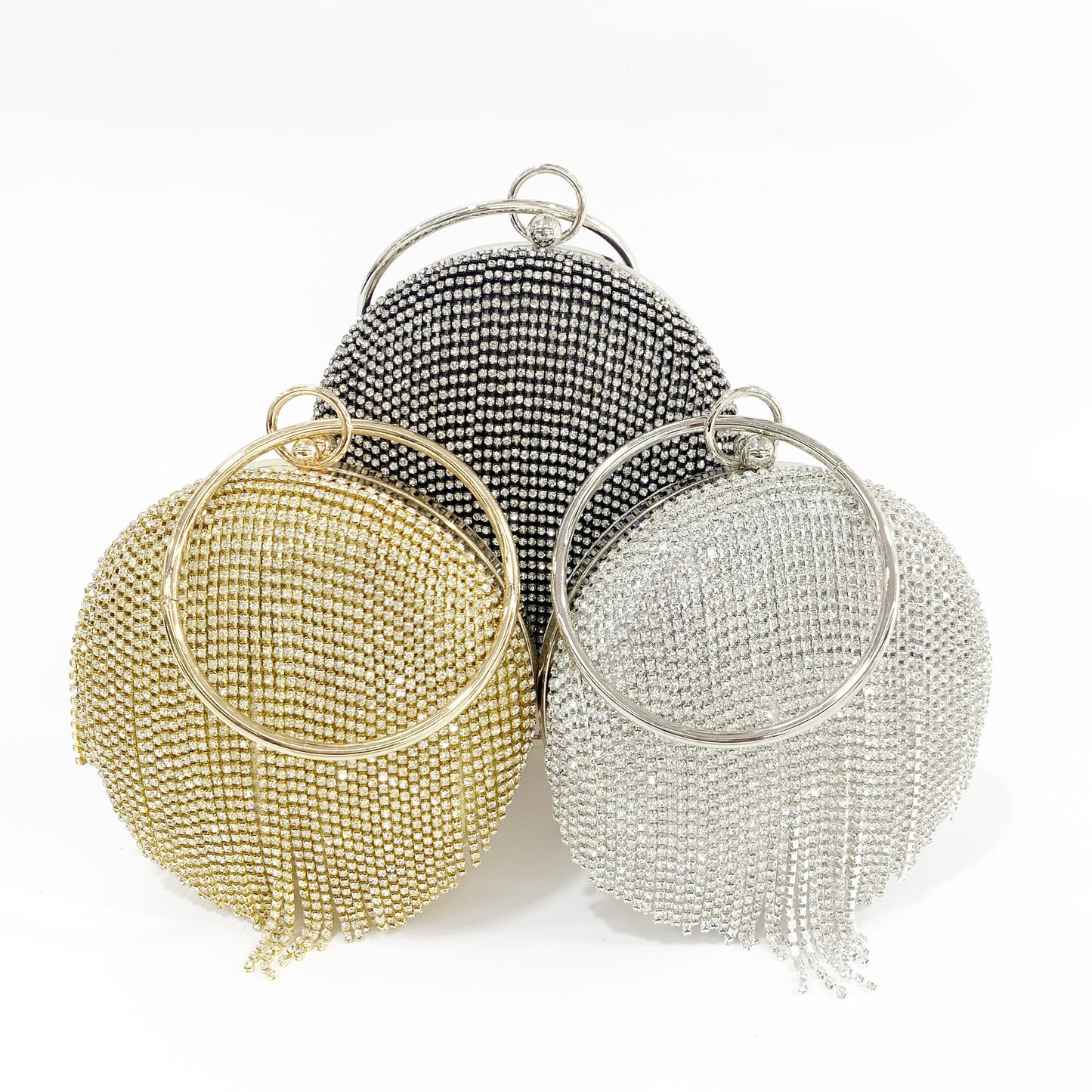 Women's Rhinestone Tassel Round Party Dress Clutch Evening Bags