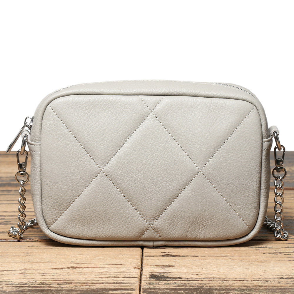 Women's Diamond Chain Top Layer Cowhide Leather Women's Shoulder Bag
