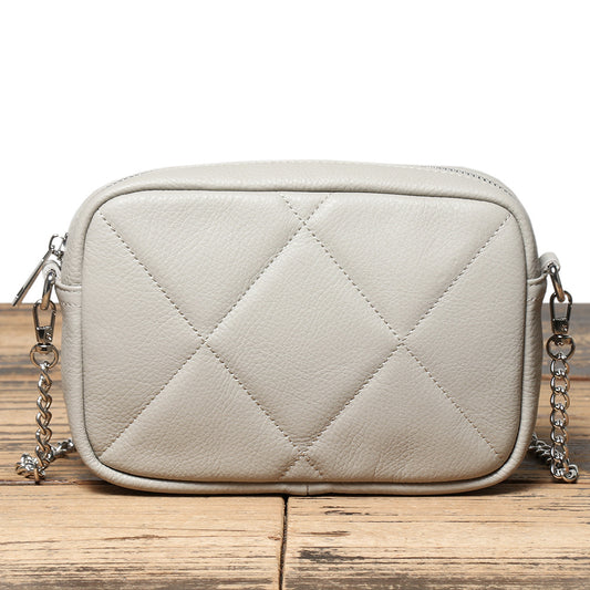 Women's Diamond Chain Top Layer Cowhide Leather Women's Shoulder Bag