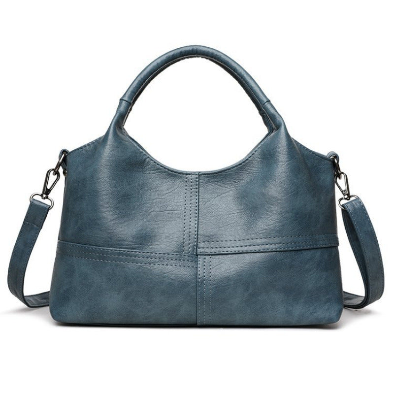 Women's Retro Soft Leather Fashion Stitching Large Women's Messenger Bag