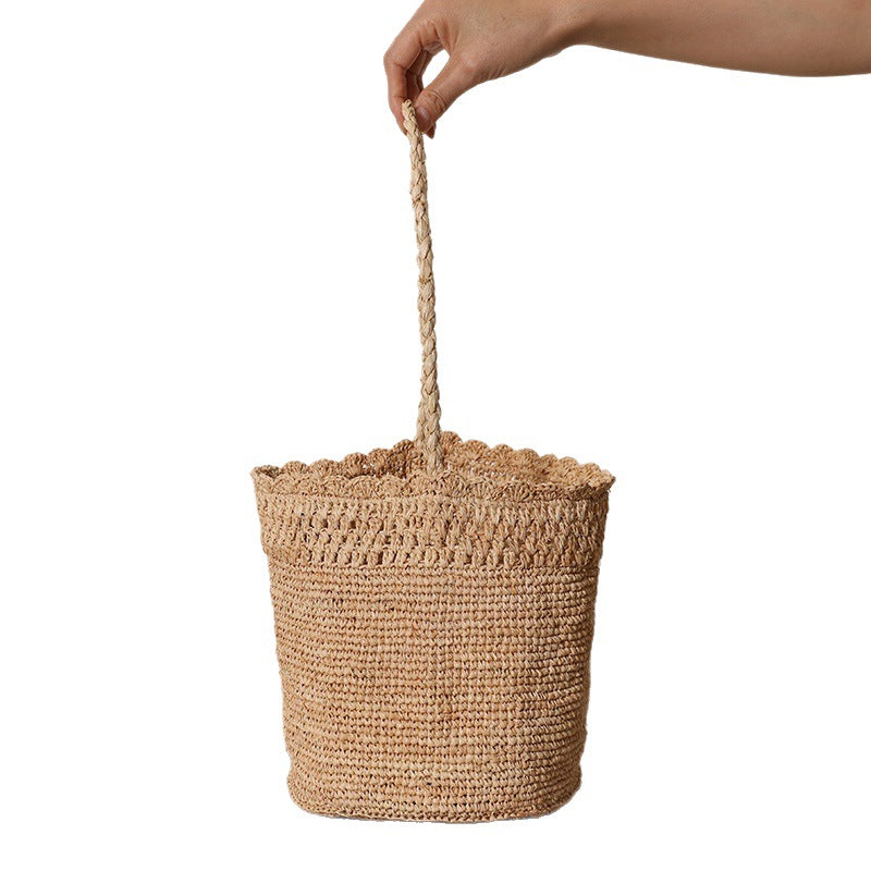 Women's Raffia Straw Lace Cutout Woven Seaside Bags