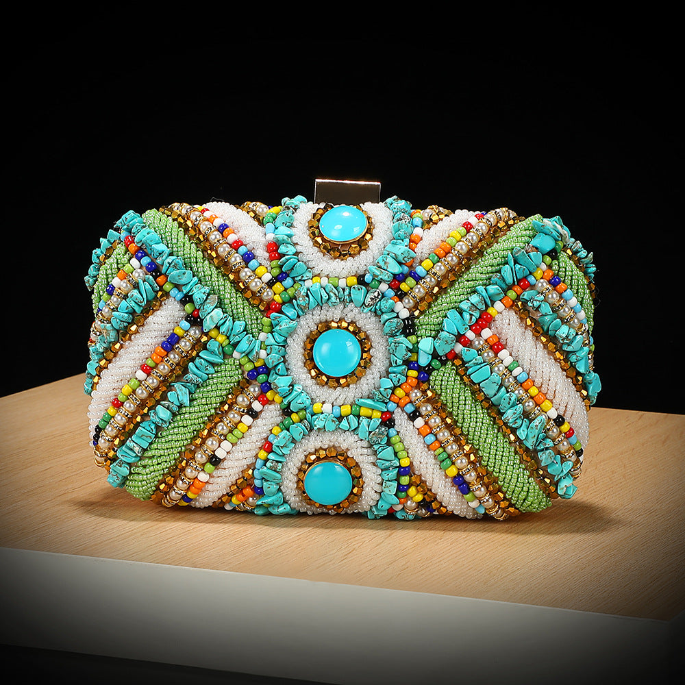 Style Fashion Creative Beaded With Diamond Box Clutch Dinner Bag