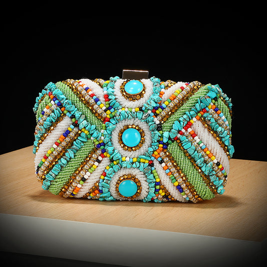 Style Fashion Creative Beaded With Diamond Box Clutch Dinner Bag