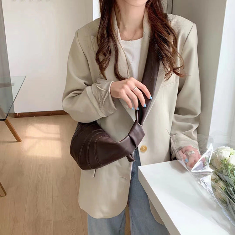 One Genuine Leather Niche Texture Underarm Baguette Bags