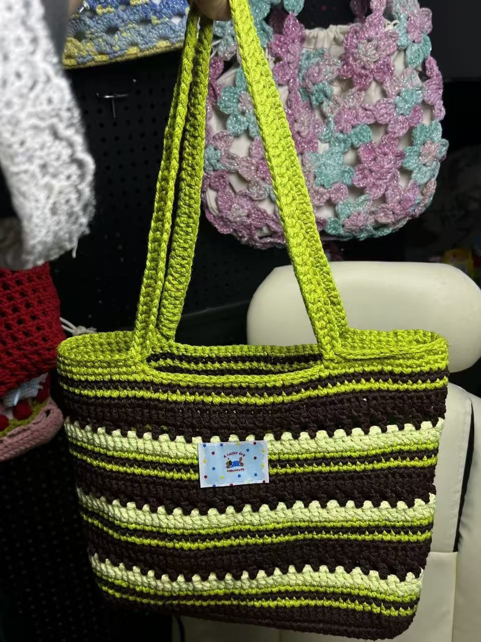 Spring Flower Stitching Hollow Wool Hand-woven Finished For Women's Shoulder Bag