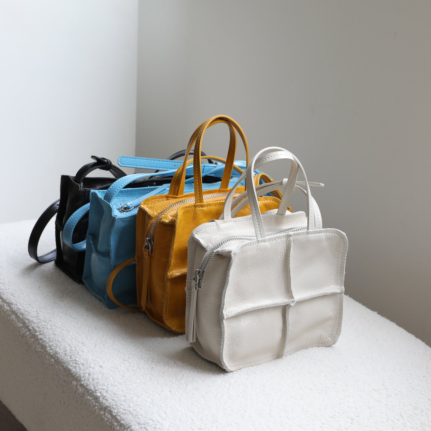 Women's Handmade Stitching Top Layer Cowhide Simple Style Genuine Leather Small Square Bag