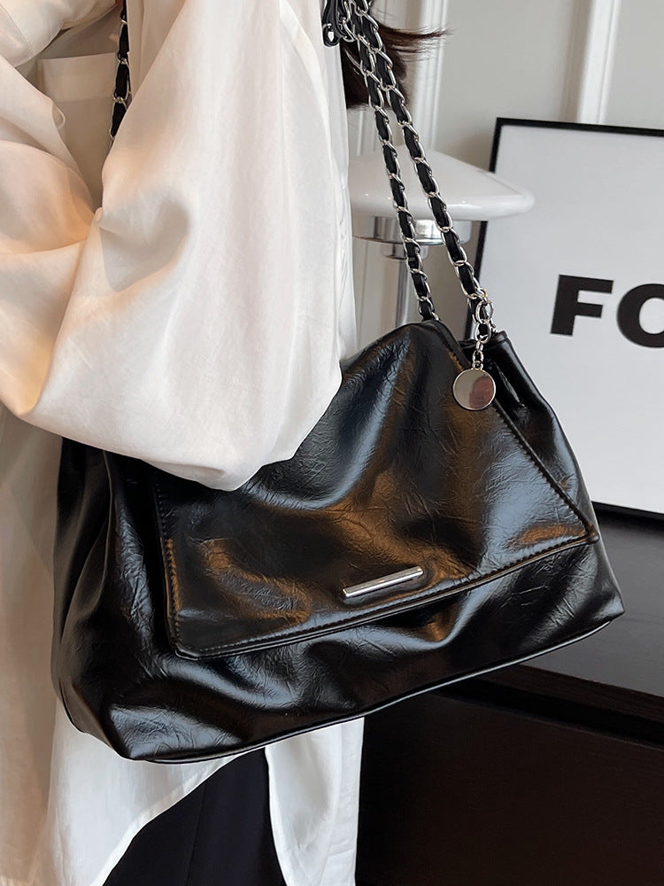 Women's Large Capacity Soft Leather Korean Style Fashion Commuter Idle Chain Women's Shoulder Bag