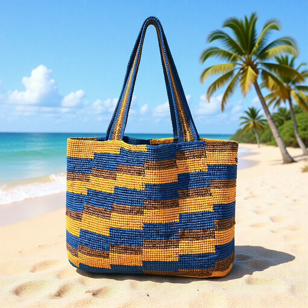 Women's Raffia Striped Color Matching Woven Commuter Hand Crocheting Bags