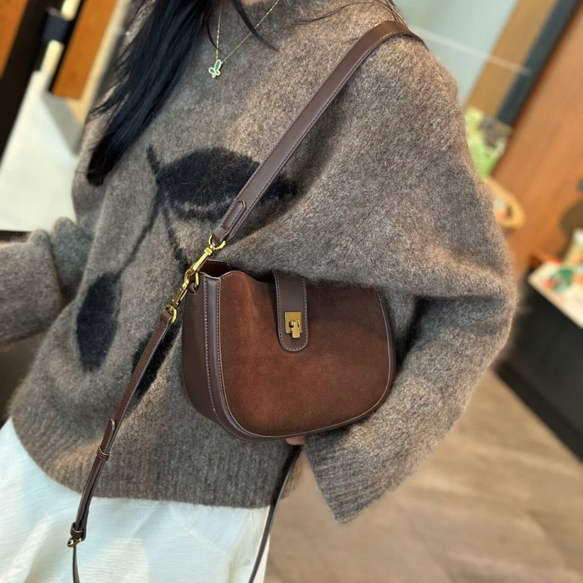 Women's Genuine Leather Underarm Retro Frosted Cowhide High-grade Niche Bags