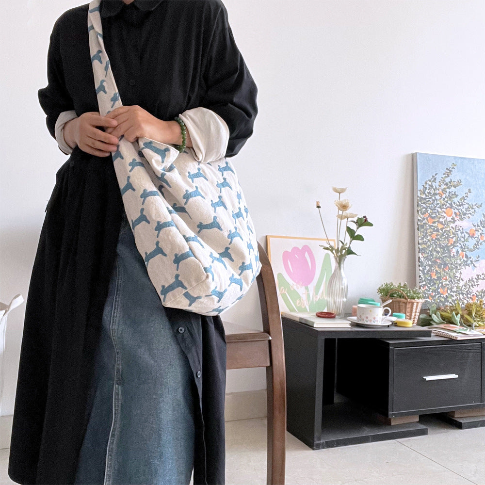 Ming Wind Running Rabbit Linen Embroidered Large Capacity Women's Messenger Bag