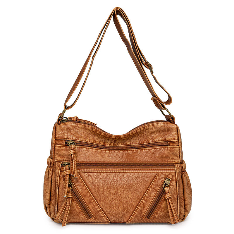 Women's Retro Washed Genuine Leather Motorcycle To Give Mom Smiling Bags