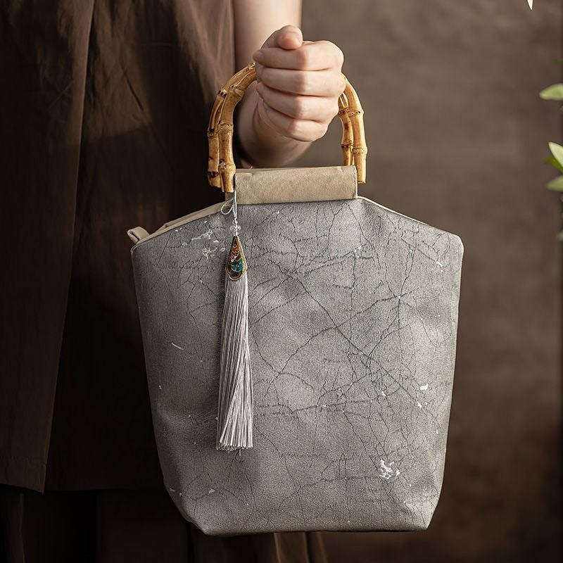 Women's Retro Embroidered Chinese Style Han Clothing Bamboo Cheongsam Ancient With Women's Handbag