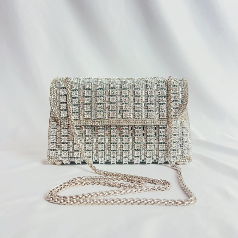 Women's Color Matching Rhinestone Ornament Gem Diamond Dinner Bag
