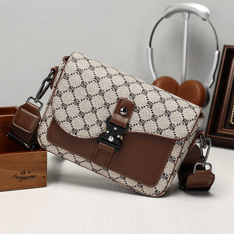 Men's Fashion Saddle Texture Good-looking Plaid Business Shoulder Bags