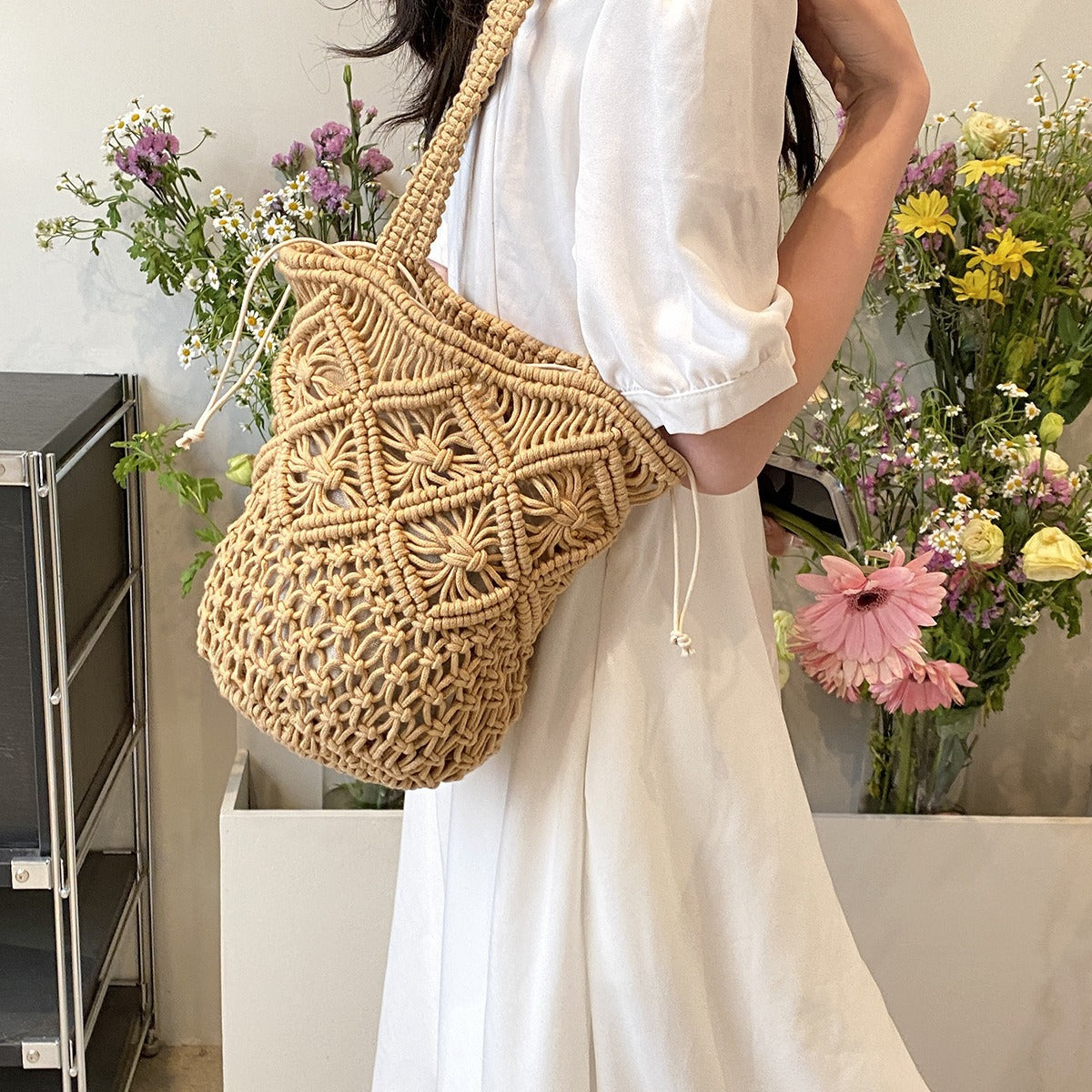 Women's Summer Knitted Fashion Trendy Hollow Out Bucket Bags