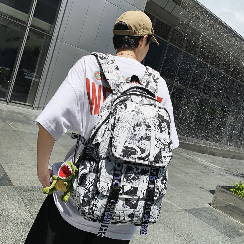 Men's Korean Cartoon Letter Large Capacity Junior Campus Backpacks