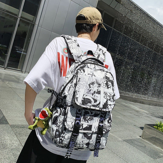 Men's Korean Cartoon Letter Large Capacity Junior Campus Backpacks