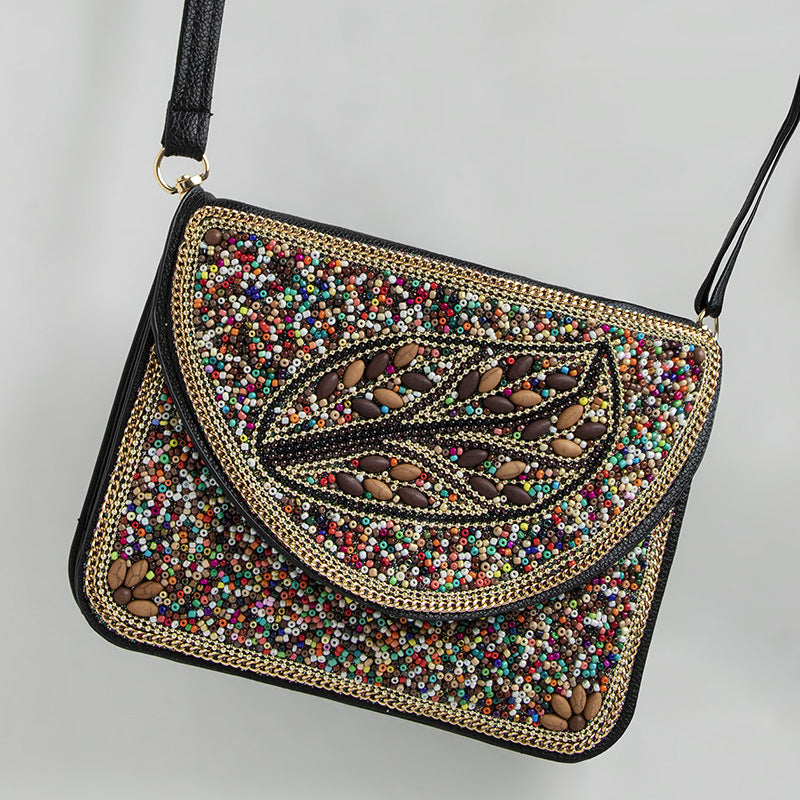 Women's Bohemian Style Bead Ethnic Shell Flower Trip Small Square Bag