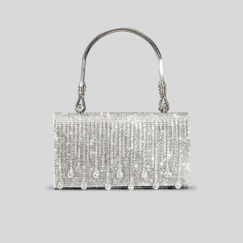 Women's Tassel Rhinestone Design Metal Flap Handbags