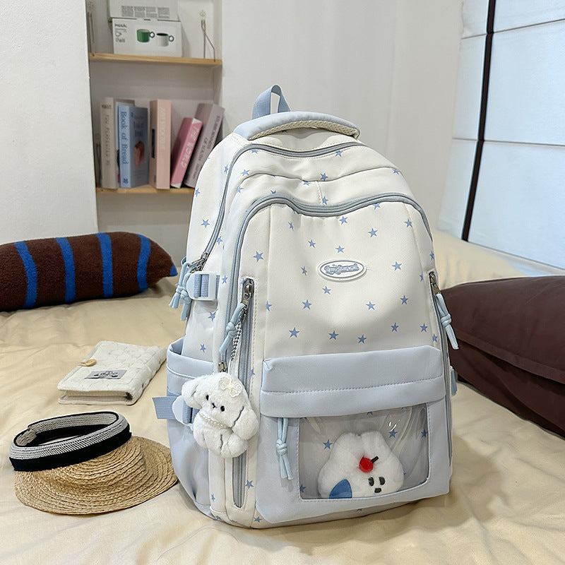 Women's Large Capacity Simple Transparent Star Design High College Leisure Backpack