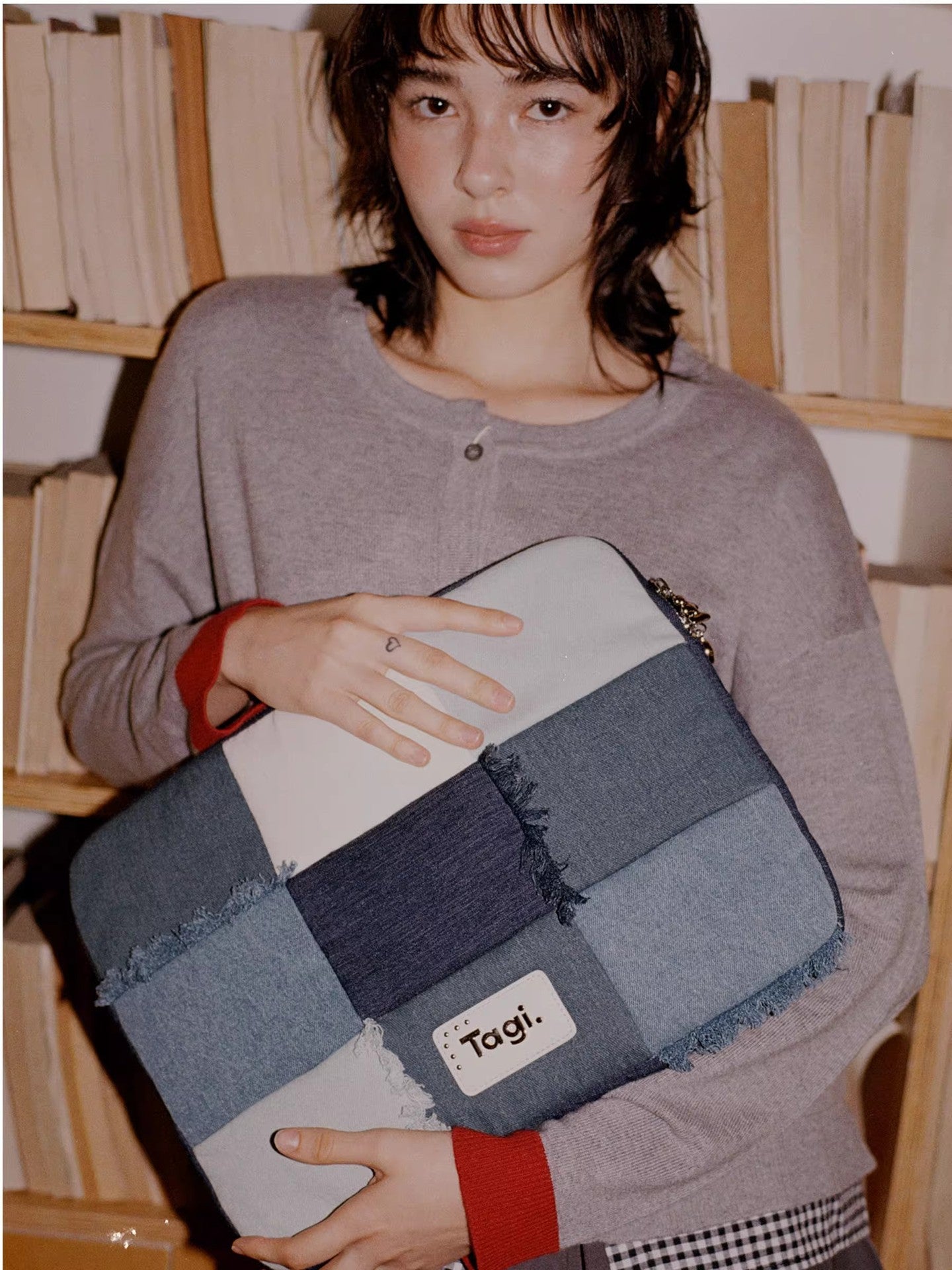 Imagine Denim Tassel Patchwork Woven Portable Laptop Bag