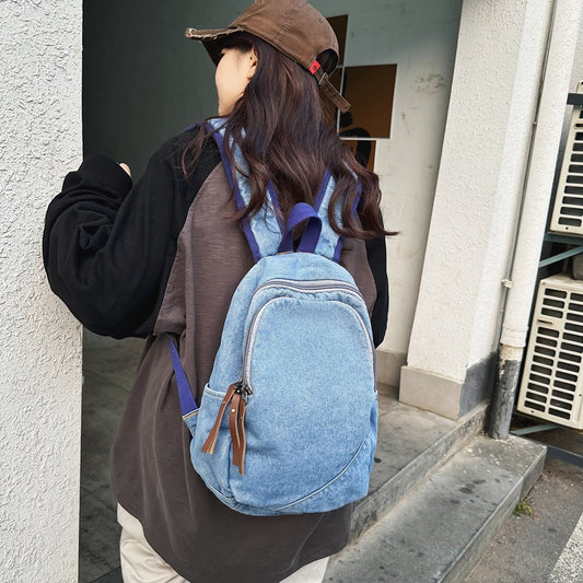 Women's & Men's Retro Denim Large Capacity Simple Camp College Student Schoolbag
