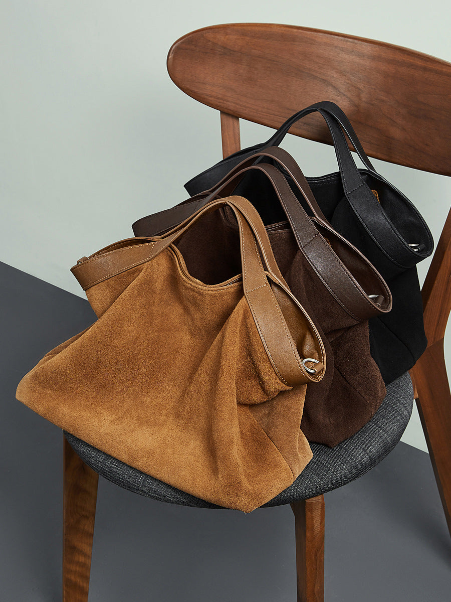 Contrast Color Retro Fashion Cowhide Matte High Texture Commuter Bags