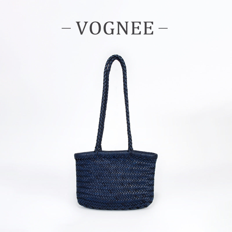 Genuine Leather French Food Basket Woven First Layer Cowhide Retro Small Square Bags