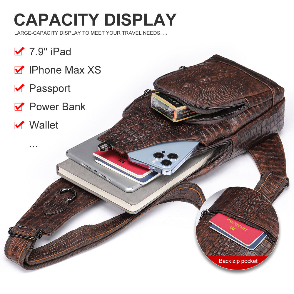 Men's Imitation Crocodile Pattern Cowhide Street Trend Genuine Shoulder Bags