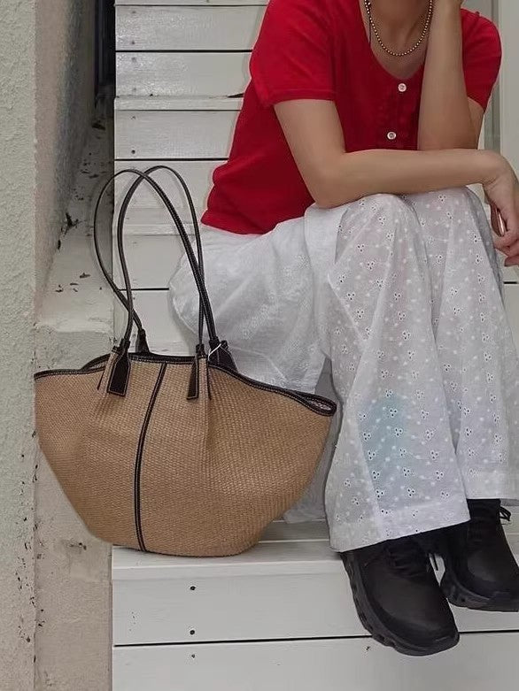 Fashion Hand-woven Contrast Color Concave Shape Design Women's Shoulder Bag