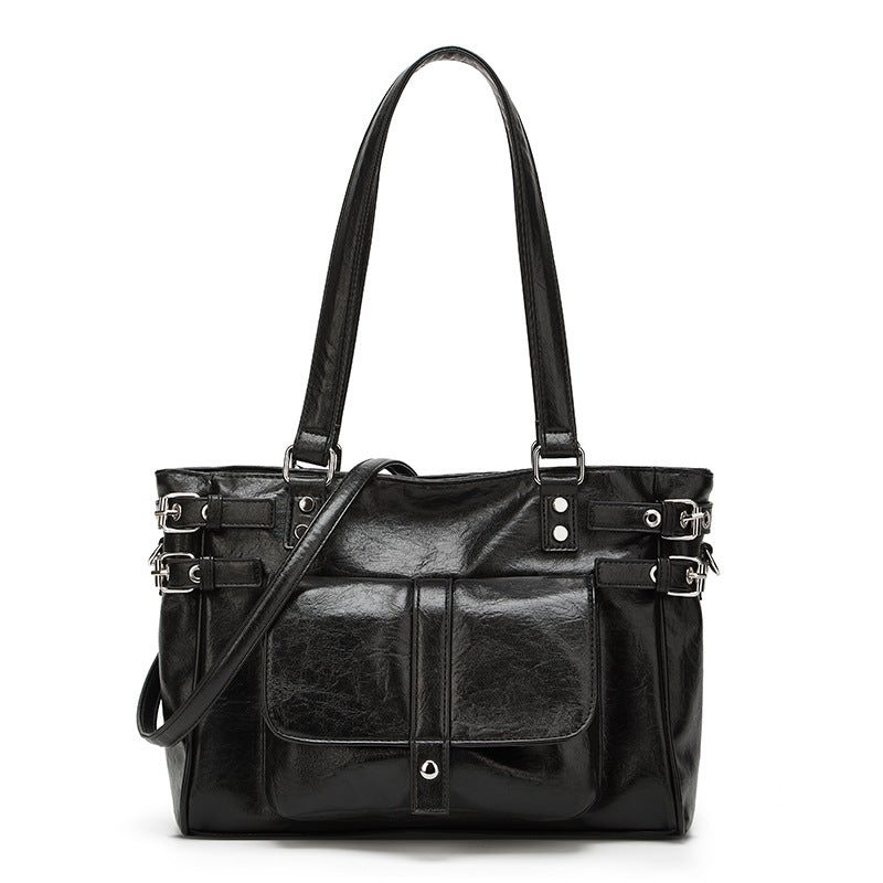 Korean Preppy Style Retro Coffee Color Versatile Large Capacity Women's Shoulder Bag