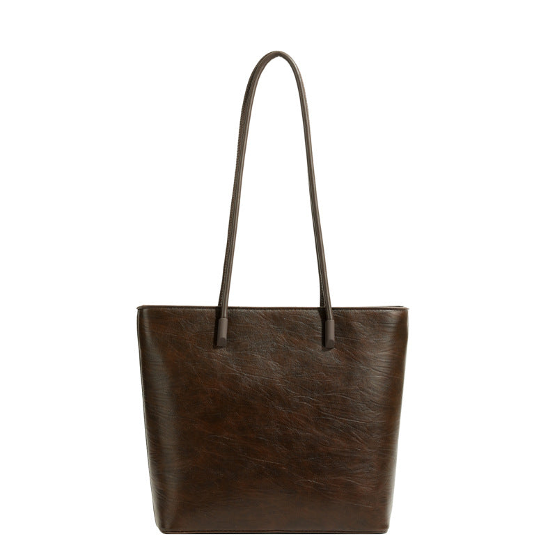 Women's Oil Wax Leather Solid Color Large Capacity Portable Underarm Bags