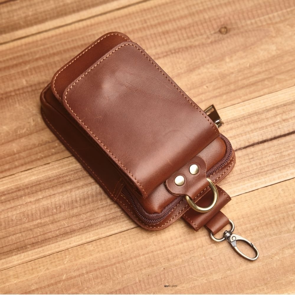 Men's Trendy First Layer Cowhide Crazy Horse Hanging Men's Fanny Pack