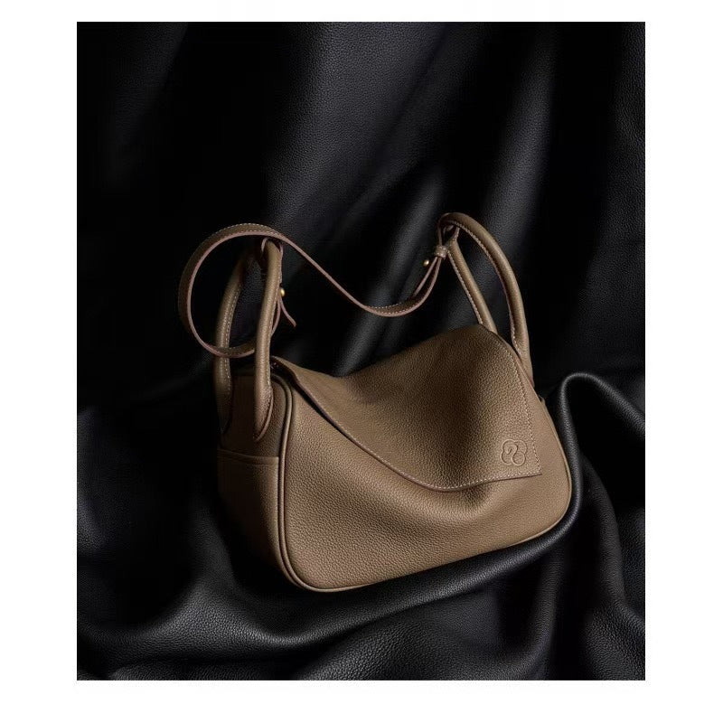 Palace Selection Ingot First Layer Cowhide Vintage Lychee Pattern Pillow Women's Handbag