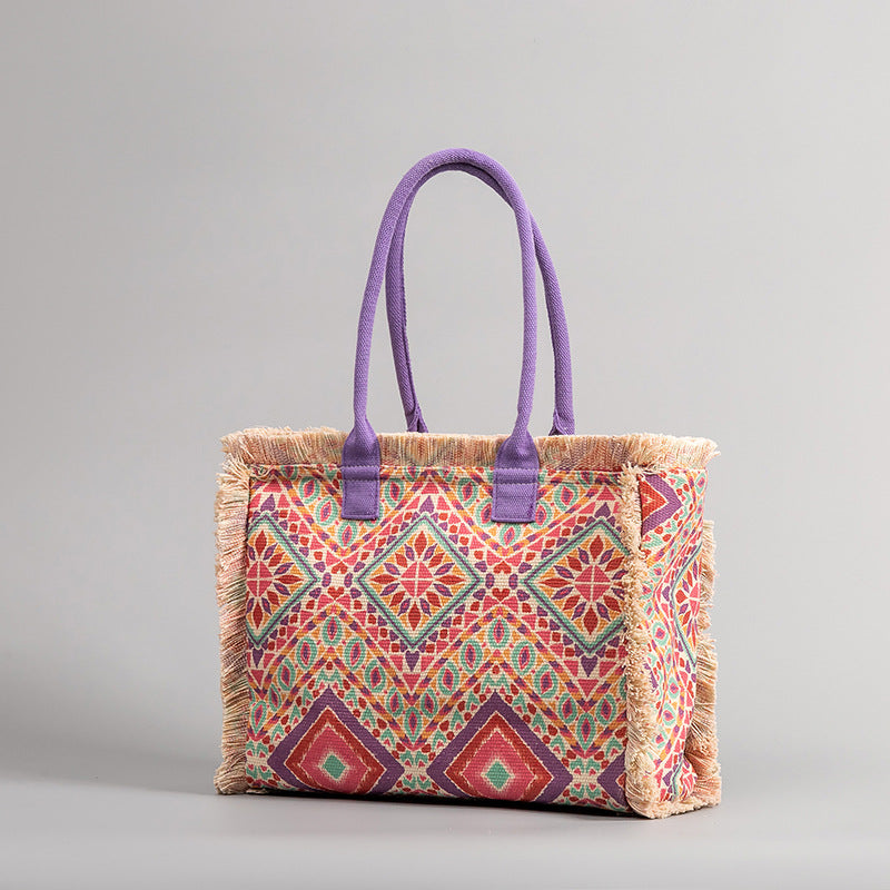 Women's Bohemian Retro Zipper Large Capacity Canvas Women's Shoulder Bag