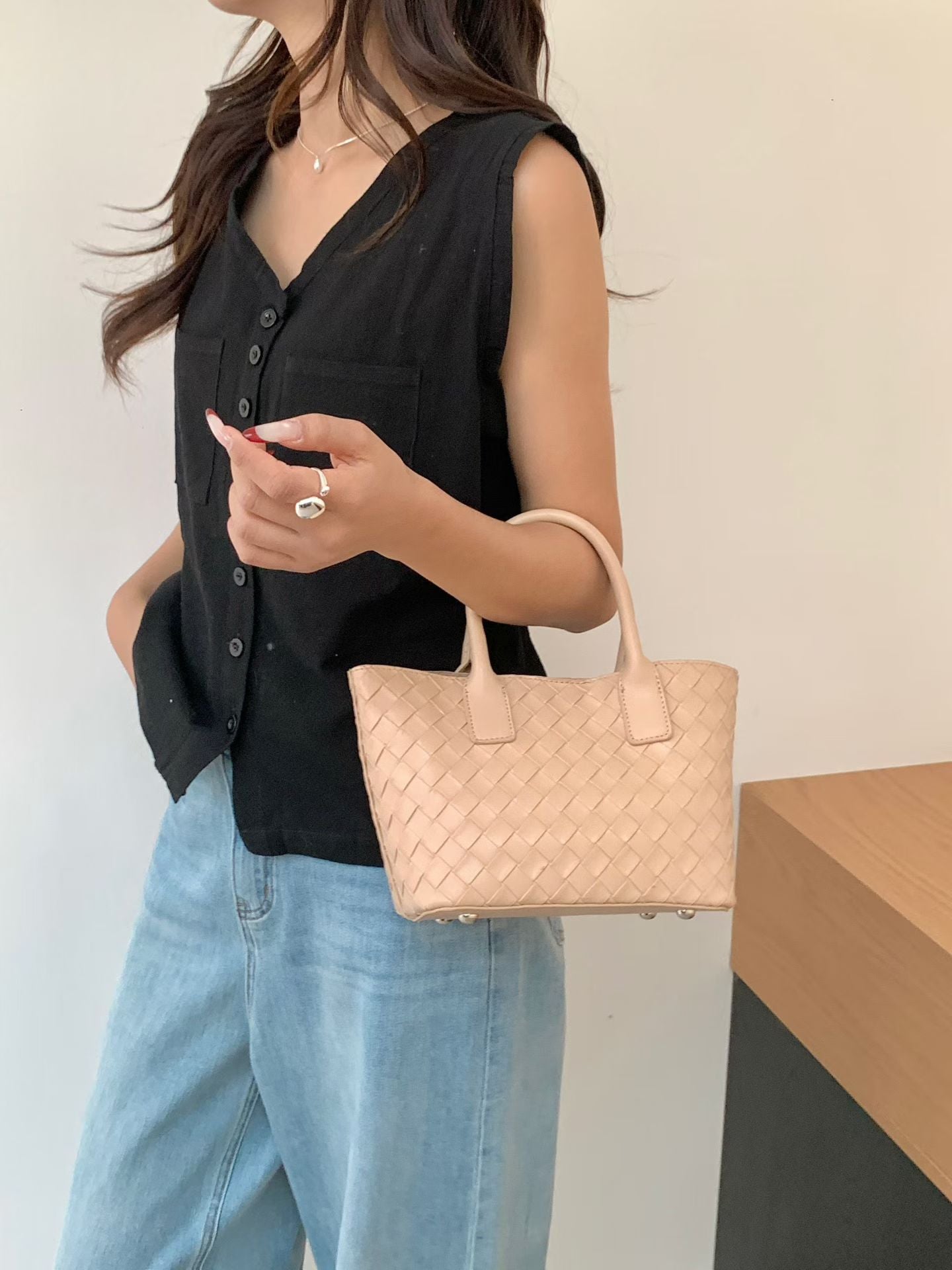 Women's High-grade Portable Woven Fashion Vegetable Basket Women's Handbag