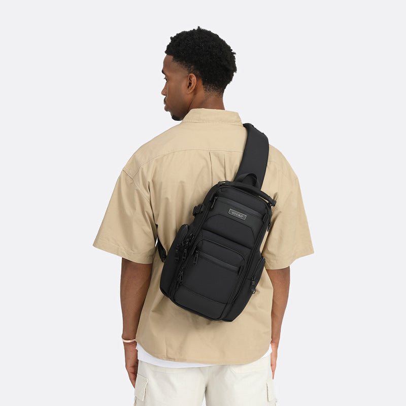 Men's High-grade Black Waterproof Lightweight Multifunctional Commute Leisure Men's Chest Bag