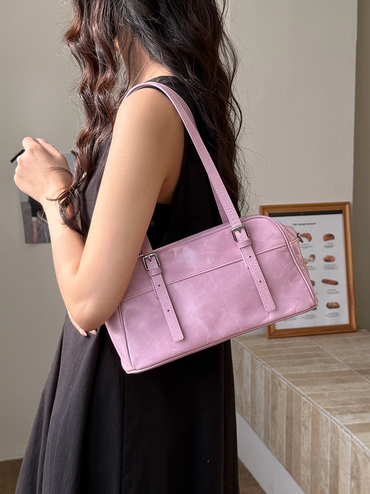 Niche Bowling First Layer Oil Wax Women's Shoulder Bag