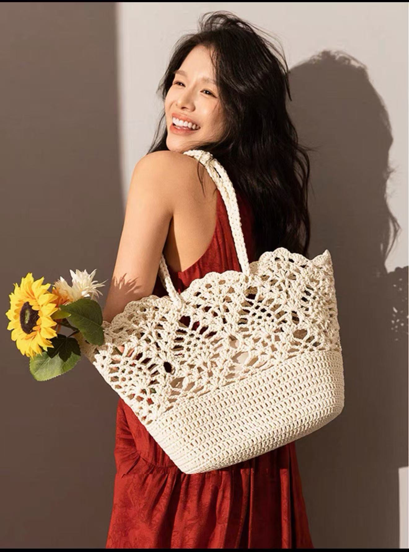 Women's Rope Handmade Crocheted Woven Bale Of Cotton Knitted Handbags
