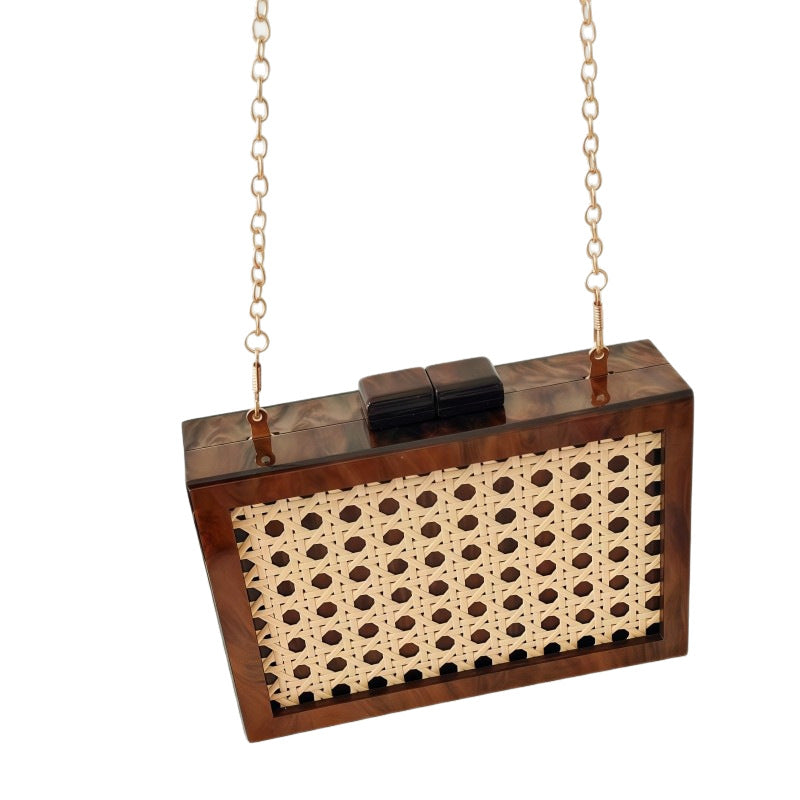 Fashion Rattan Acrylic Splicing Banquet Clutch Dinner Bag