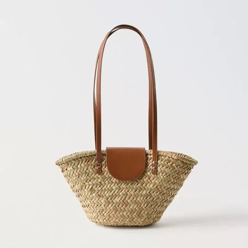 Women's Natural Straw Hand-woven Oblique Woven Beach Handbags
