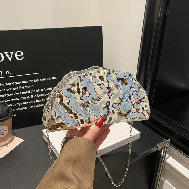 Women's Irregular Glossy Acrylic Dumplings Fan-shaped Clutch Bags