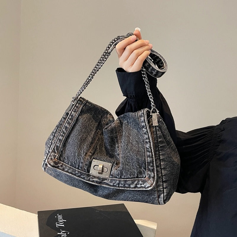 Women's Retro Denim High-grade Chain Large Capacity Shoulder Bags